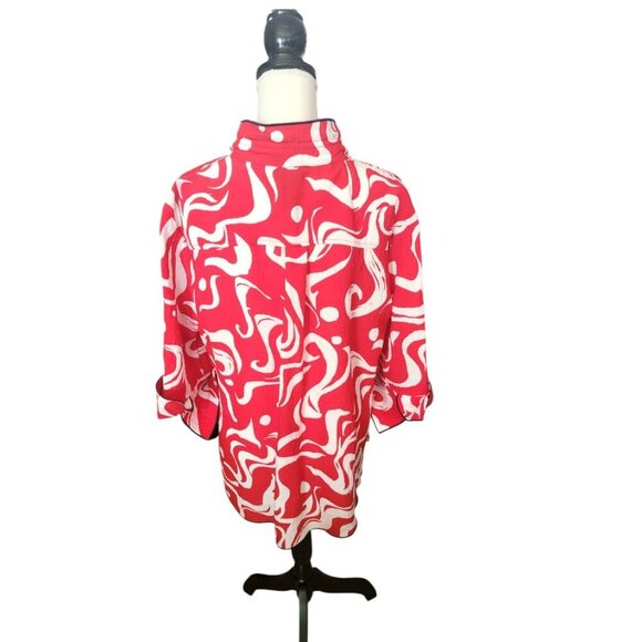 Ali Miles Red and White Swirls with Black Edging with Wired Collar Jacket Top - Picture 3 of 4